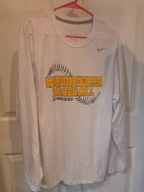 Nike White Long-Sleeve Marion Center Baseball Tee with Yellow Graphic